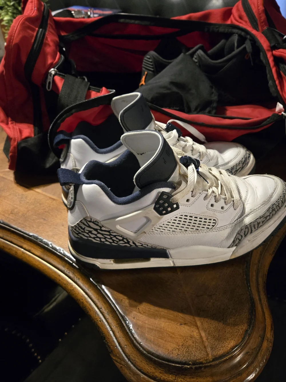 Jordan White and Navy Retro Basketball Sneakers